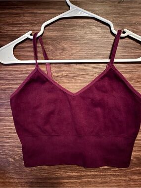 Ribbed V-Neck Bralette Top - Deep Wine